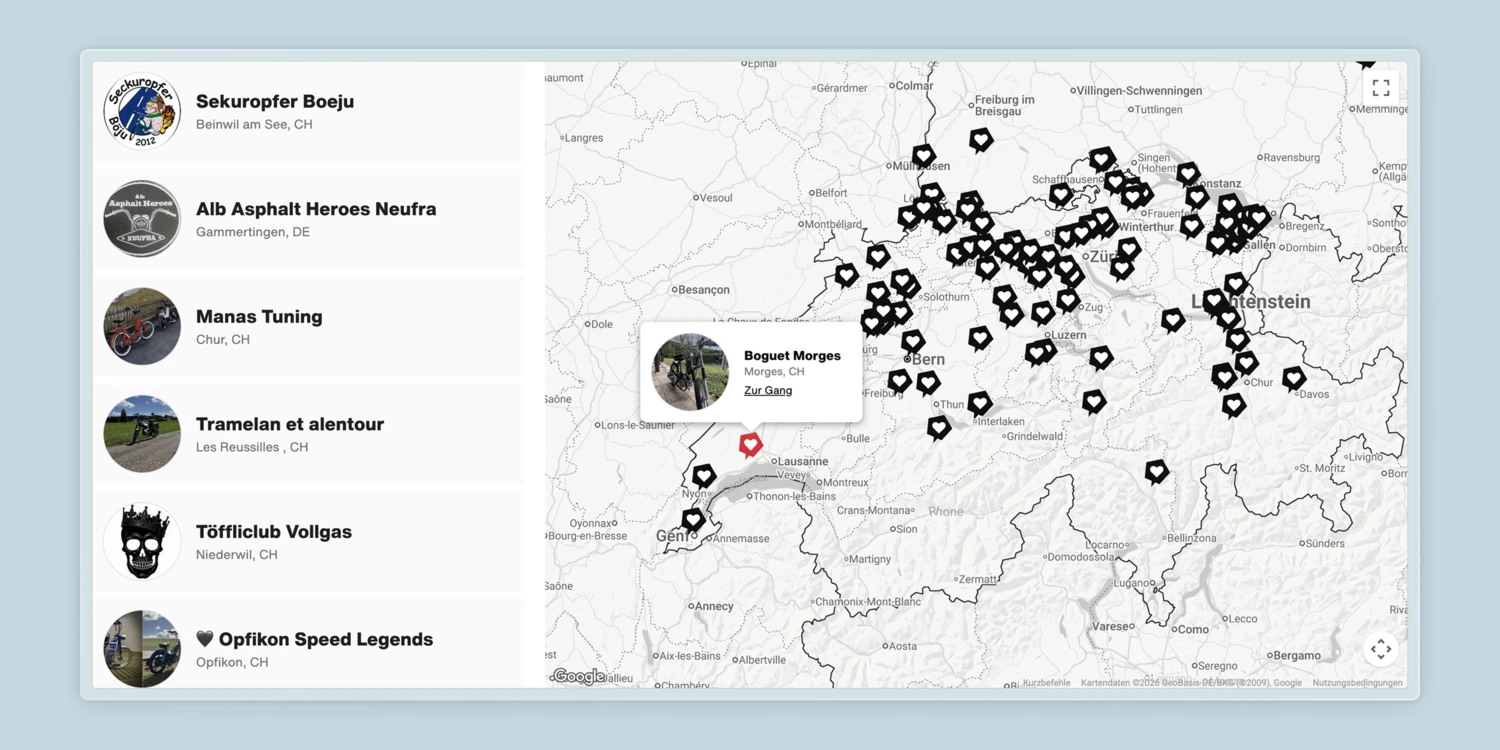 Über die Landkarte können Nutzer:innen Gangs in ihrer Nähe entdecken. gangseite_kultklub