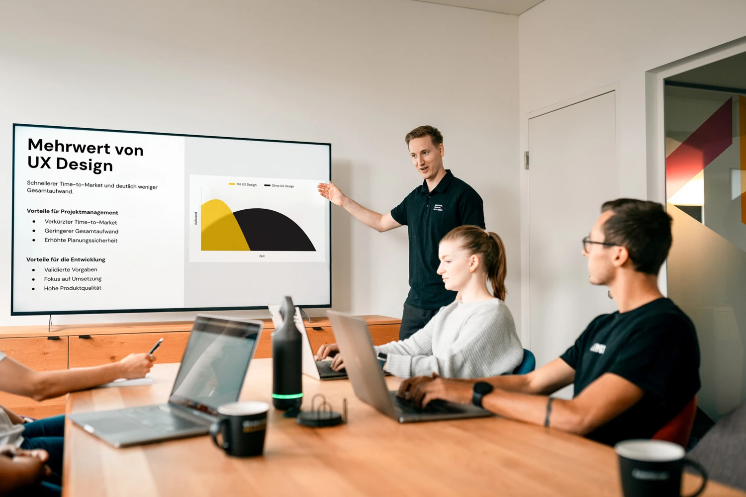 Mehrwert von UX Design: Schnellerer Time-to-Market und deutlich weniger Gesamtaufwand. Mehrwert-von-UX