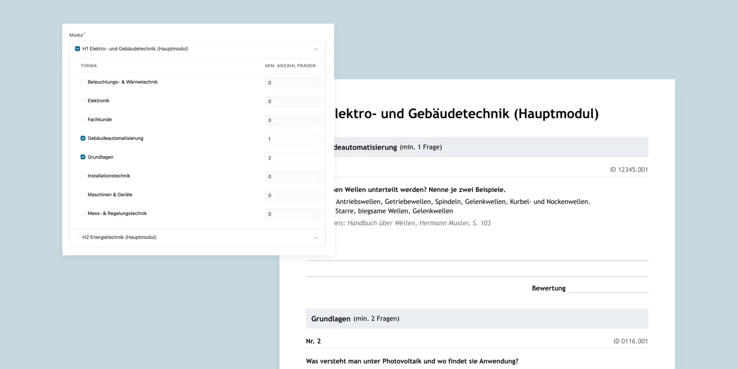 Pr&uuml;fung generieren