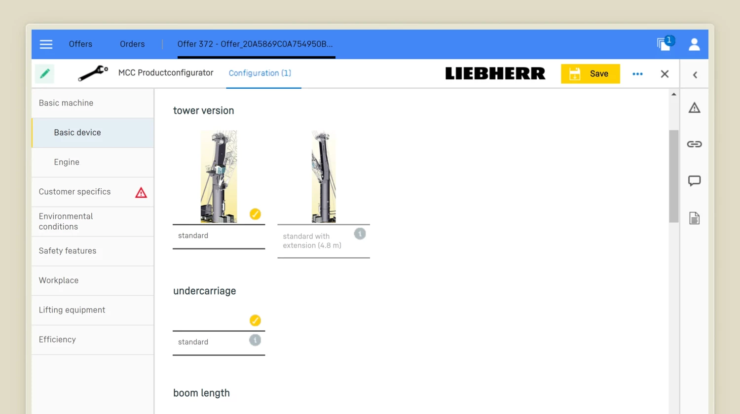 Camos product configurator connected to SAM3 11_Highlight Konfigurator