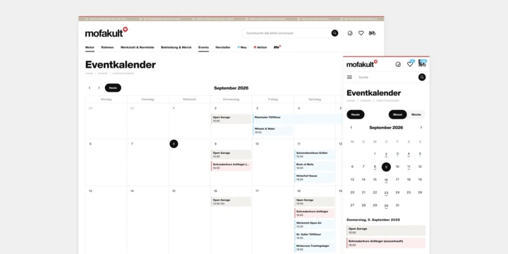 Wir haben vier neue Event-Funktionen für mofakult entwickelt: buchbare Hebebühnen, Kurs-Tickets, eine Plattform für Community-Events und einen zentralen Eventkalender. mofakult shop - Blog Cover