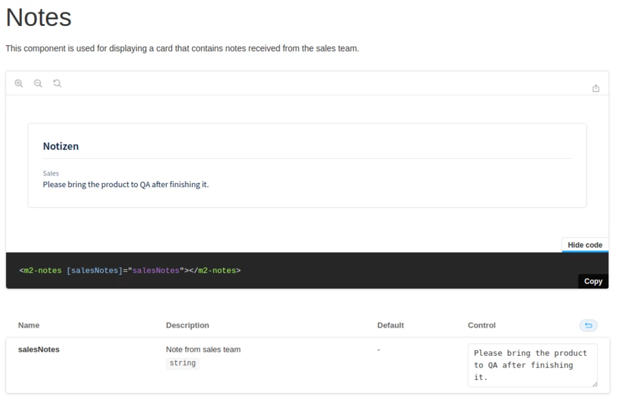Resulting documentation from adjusting the story’s default export config Documentation the story’s default export config